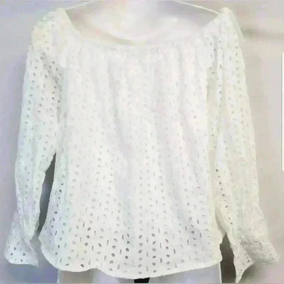 Women's Express Off Shoulder Lined White Eyelet LS Blouse Size S $70 - Picture 4 of 9